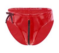 iiniim Calzoncillos Abierto con Cremallera Hombre Sexy Boxers Slip Erotico Ropa Interior De Charol Bragas Pantalones Cortos Bikini Tanga Briefs A Rojo M