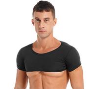 iiniim Camiseta Corta Hombre de Manga Corta Sexy Crop Top Cuello Redondo Mini Cami Fiesta Club Noche Ropa Erótica Color Sólido Negro M
