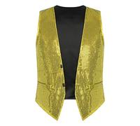 iiniim Chaleco de Lentejuelas Brillantes para Hombre Mujer Chaleco sin Mangas con Botones Traje de Fiesta Danza Jazz Hip Hop Desfile Actuacion Ceremonia Ropa Disfraces Brillo A Dorado 3XL