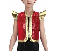 iiniim Chaleco de príncipe árabe con lentejuelas para niños - Fantástico para cosplay y representaciones de príncipe árabe 5-16 Años Rojo 9-10 años