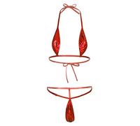 iiniim Conjunto de Micro Bikini Mujer Halter Una Pieza Erótica Profundo V Picardías Traje de Baño Brillante Sexy Lencería Ropa de Baño Tanga Braga Alta Bodysuit B Rojo C Talla única