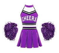 iiniim Disfraz de Animadora para Niña Disfraces Porristas con Pompones Traje de Uniforme Escolar Top sin Mangas Falda Plisada Disfraces para Fiesta Carnaval Cosplay B Morado L 13-14 años