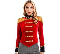 iiniim Disfraz de Domador para Mujer Adulta Chaqueta Manga Larga Flecos Abrigo Disfraz de CircoTraje Actuación e Fiesta Carnaval Hallowen Cosplay A Rojo S