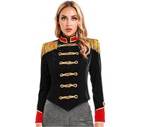 iiniim Disfraz de Domador para Mujer Adulta Chaqueta Manga Larga Flecos Abrigo Disfraz de CircoTraje Actuación e Fiesta Carnaval Hallowen Cosplay A Negro XXL