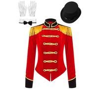 iiniim Disfraz de Domador para Mujer Adulta Chaqueta Manga Larga Flecos Abrigo Disfraz de CircoTraje Actuación e Fiesta Carnaval Hallowen Cosplay B Rojo XXL