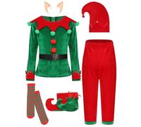 iiniim Disfraz de Elfo Navideño para Niños Niñas Disfraz de Duende De Chicos Infantil Elfo Traje De Navidad Fiestas Carnaval Cosplay 2-14 años Verde 9-10 años