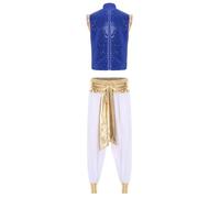 iiniim Disfraz de Princípe Aladino Hombre Chaleco y Pantalones Brillantes de Disfraz de Princípe Árabe Cosplay Halloween Fiesta M-3XL Azul Blanco L