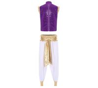 iiniim Disfraz de Princípe Aladino Hombre Chaleco y Pantalones Brillantes de Disfraz de Princípe Árabe Cosplay Halloween Fiesta M-3XL Púrpura y Blanco XL