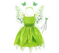 iiniim Disfraz Hada para Niña Vestido de Princesa Disfraz Campanilla con Alas Vestido de Fiesta Danza Actuacion Tutu Malla Traje de Cosplay Halloween 2-10 Años Verde B 3-4 años