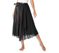 iiniim Falda Cruzada para Ballet Gasa Mujer Wrap Over Bufanda Falda de Danza Ballet con Lazo de Cintura para Niña Mujer Traje de Baile Rendimiento Falda de Baile B Negro Talla única