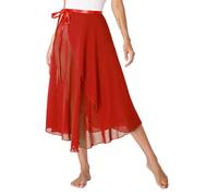 iiniim Falda Cruzada para Ballet Gasa Mujer Wrap Over Bufanda Falda de Danza Ballet con Lazo de Cintura para Niña Mujer Traje de Baile Rendimiento Falda de Baile B Rojo Talla única