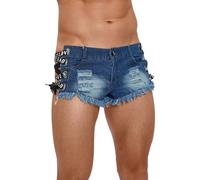 iiniim Hombre Shorts Jean Bajo De Caída Calzones Boxer Atrevidos Borde Deshilachado Sin Terminar Ropa Hippie Azul S