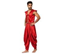 iiniim Hombre Traje Chaleco Y Pantalones Harem Del Príncipe Árabe Halloween Rojo XXL
