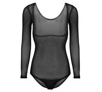 iiniim Leotardo Malla Ver a través para Mujeres Ropa Interior de Danza del Vientre Body Transparente Busto Abierto Bodysuit Corte Alto Elático Belly Dance Body Maillot Manga Larga Negro Talla única