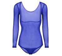 iiniim Leotardo Malla Ver a través para Mujeres Ropa Interior de Danza del Vientre Body Transparente Busto Abierto Bodysuit Corte Alto Elático Belly Dance Body Maillot Manga Larga Azul Talla única