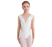 iiniim Maillot Baile Latino Niña Body Flecos Patinaje Artistico Competición Maillot Brillante Leotardo Gimnasia de sin Manga Vestido de Baile Salsa Cha Cha A Blanco 5-6 años