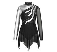 iiniim Maillot Ballet Niña Manga Larga Brillante Vestido de Danza Patinaje Artistico sobre Hielo para Niña Body de Danza Fiesta Baile Disfraz Bailarina Negro 15-16 años