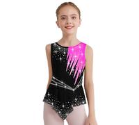 iiniim Maillot Competición de Gimnasia Rítmica para Niñas Vestido Patinaje sobre Hielo de sin Mangas con Pedrería Brillante Body de Baile Latino 5-16 Años Rosa Oscuro 11-12 años