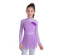iiniim Maillot Competición de Patinaje Niña con Falda Irregular Vestido de Gimnasia Rítmica de Manga Larga con Brillante Ropa de Patinaje sobre Hielo Lavanda 15-16 años