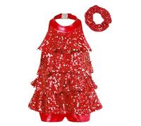 iiniim Maillot Lentejuelas de Baile Jazz para Niñas Vestido Danza Latina con una Diadema Mono Patinaje Artístico sin Mangas Disfraz de Bailarina 3-16 Años Rojo 15-16 años