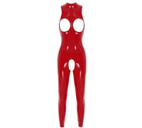iiniim Mono de Charol sin Manga Mujer Sexy Body de Cuero Erotic Sin Entrepierna Catsuit Adultos Pantalones Largos Brillante Nightclub Jumpsuits Latex A Rojo 4XL