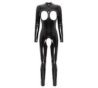 iiniim Mono de Charol sin Manga Mujer Sexy Body de Cuero Erotic Sin Entrepierna Catsuit Adultos Pantalones Largos Brillante Nightclub Jumpsuits Latex C Negro 4XL