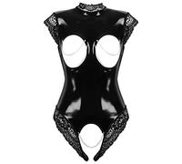iiniim Mono Sexy Body Latex Mujer Ropa Erótica Mini Vestido de Malla Cuero Ropa Interior de Noche Atractiva Lencería Babydoll Camisón Bodysuit Pijama C Negro O XL