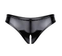 iiniim Mujer Bragas Atractivas Ropa Interior Lencería Erótica Entrepierna Abierta Tanga Negra de Charol Slip Bikini Shorts para Mujer A Negro M