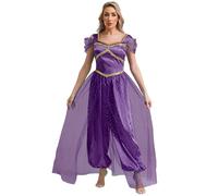 iiniim Mujer Danza del Vientre con Gasa Falda Mameluco de Princesa Árabe Disfraz de Bailarina India Halloween Carnaval S-4XL Morado Oscuro XXL