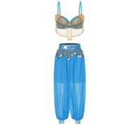 iiniim Mujer Danza del Vientre Traje de Danza Oriental 2Piezas Sujetador Brillantes y Pantalones con Lentejuelas Brillantes Disfraz de Bailarina Árabe Dancewear Azul Claro M
