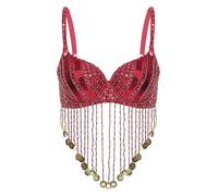 iiniim Mujer Top de Danza del Vientre Top de Danza Oriental con Borlas de Flecos Sujetador Danza Disfraz de Bailarina India árabe Rojo M