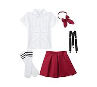 iiniim Niña Conjuntos de Uniforme Falda Corta Plisada a Cuadros Escolar Japones Disfraz Colegiala Chaqueta Blusa Camisa Blanca Ropa Otoño Invierno con Corbata Borgoña C 7-8 años