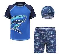 iiniim Niño Traje de Baño de Dos Pieza Camiseta Manga Corta + Pantalón Corto ara Playa Piscina Niños Ropa de Natación Bañadores para Niño con Sombrero Protección Solar UV B Tiburón D 4-5 años