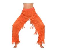 iiniim Pantalones de Baile Latino para Mujer con Flecos, Traje Negro Elegante con Cintura Elástica, para Tango y Clases de Baile de Salón Naranja A 3XL
