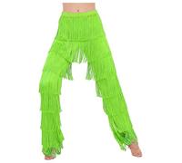 iiniim Pantalones de Baile Latino para Mujer con Flecos, Traje Negro Elegante con Cintura Elástica, para Tango y Clases de Baile de Salón Verde Fluorescente A S