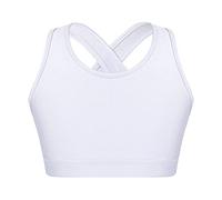 iiniim Sujetador Deportivo Double Correra Cruzada para Niña Crop Top Brillante Bra Push Up para Baile Danza Gimnasia Fitness Ropa Interier Respirable sin Aros Relleno A Blanco 5-6 años