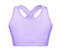 iiniim Sujetador Deportivo Double Correra Cruzada para Niña Crop Top Brillante Bra Push Up para Baile Danza Gimnasia Fitness Ropa Interier Respirable sin Aros Relleno A Lavanda 11-12 años