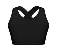 iiniim Sujetador Deportivo Double Correra Cruzada para Niña Crop Top Brillante Bra Push Up para Baile Danza Gimnasia Fitness Ropa Interier Respirable sin Aros Relleno A Negro 11-12 años