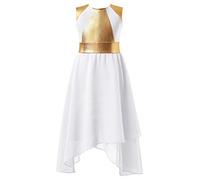 iiniim Vestido de Baile Lírico para Niñas con Cuello Redondo Vestido Brillante de Danza sin Manga Disfraz de Bailarina 5-16años Blanco 13-14 años