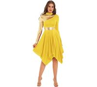iiniim Vestido de Danza Ballet Mujer Maillot de Patinaje Artístico Manga Larga Leotardo Gimnasia Ritmica Body de Fiesta Actuación Salsa Tango Latín A Amarillo XL