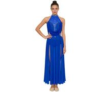 iiniim Vestido de Danza Lírica Contemporánea Mujer Maillot Brillante de sin Mangas Espalada Hueco Vestido de Gimnasia Rítmica Disfraz de Bailarina Azul Real XL