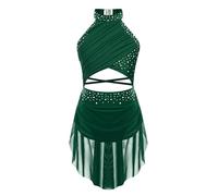 iiniim Vestido de Patinaje Artístico para Niñas Vestido Danza Lírica y Contemporánea Maillot con Falda Ballet de Malla y Pedrería Brillante Disfraz Bailarina 5-16 Años Verde 7-8 años