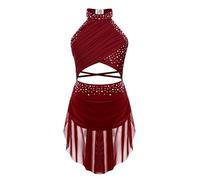 iiniim Vestido de Patinaje Artístico para Niñas Vestido Danza Lírica y Contemporánea Maillot con Falda Ballet de Malla y Pedrería Brillante Disfraz Bailarina 5-16 Años borgoña 11-12 años
