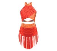 iiniim Vestido de Patinaje Artístico para Niñas Vestido Danza Lírica y Contemporánea Maillot con Falda Ballet de Malla y Pedrería Brillante Disfraz Bailarina 5-16 Años Naranja Fluorescente 11-12 años