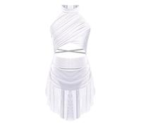 iiniim Vestido de Patinaje Artístico para Niñas Vestido Danza Lírica y Contemporánea Maillot con Falda Ballet de Malla y Pedrería Brillante Disfraz Bailarina 5-16 Años Blanco 11-12 años
