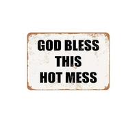 IINKUEYK Humor Sign God Bless This Mess Quote Retro Tin Wall Decor for Mom Cave Office Break Room Wall-Art Rustic Aluminum Sign (8 X 12 inch)