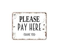 IINKUEYK Payment Station Sign Pay Here Metal Tin Sign Modern Farmhouse Decor for Craft Fair Booth Cashier Counter 8 X 12 inch
