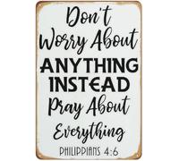 IINKUEYK Retro Dont Worry About Anything Instead Pray About Everything Faith Aluminum Sign Wall Decor Gift 8 X 12 in