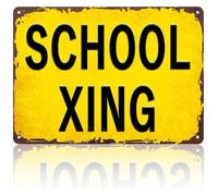 IINKUEYK School Crossing Humorous Metal Sign Tin Wall-Art For Classroom Office Hallway Cafe Garage Restaurant Living Room 8 X 12 in