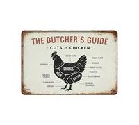 IINKUEYK Vintage Chicken Cuts Diagram Metal Tin Sign Butcher Guide Poster Kitchen Wall Decor for Home Chef Restaurant 8 X 12 in